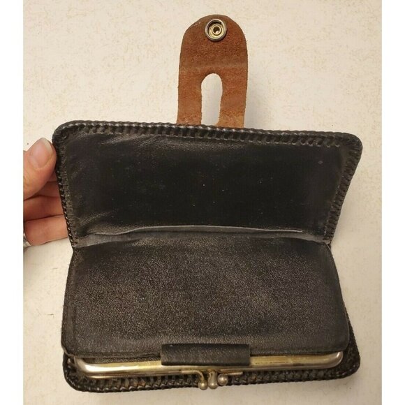 Vtg Hand Tooled Butterfly Brown Leather Wallet Coin Pocket, 7.5" x 4" - Picture 3 of 8